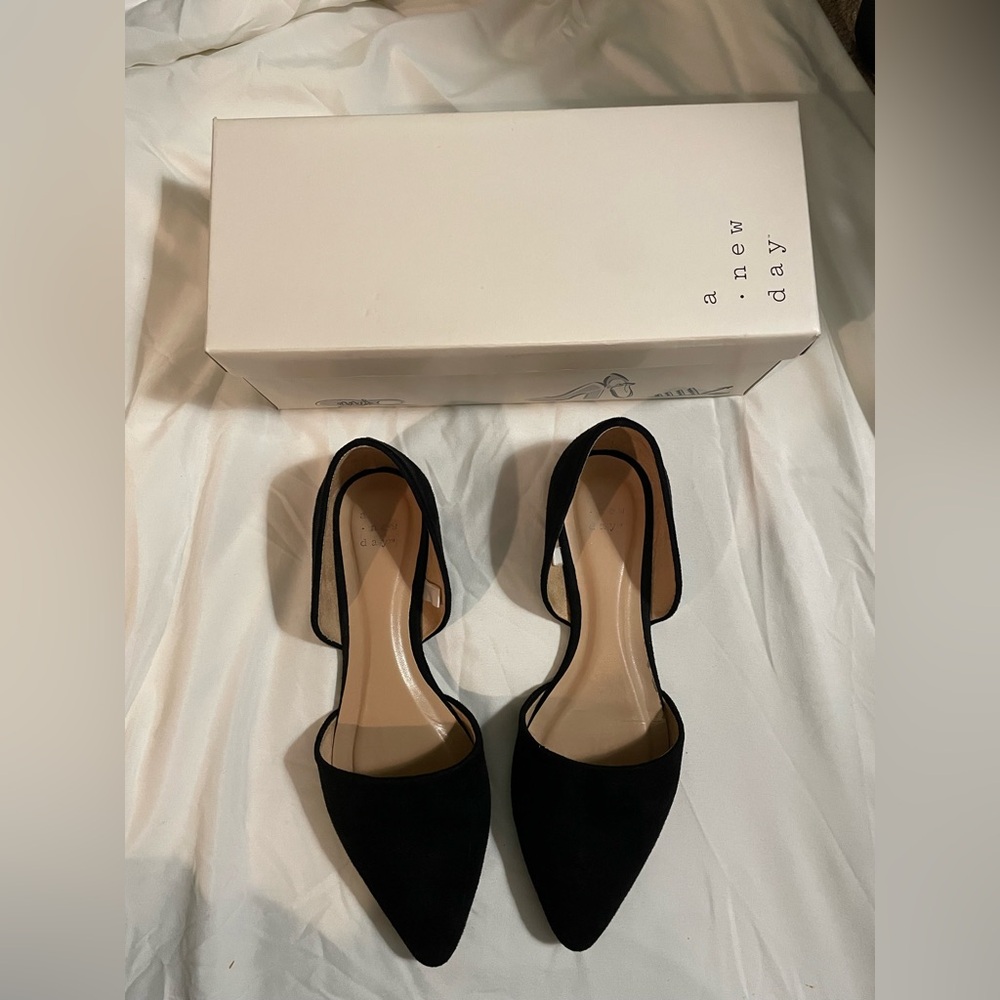 Black suede pointed toe flats